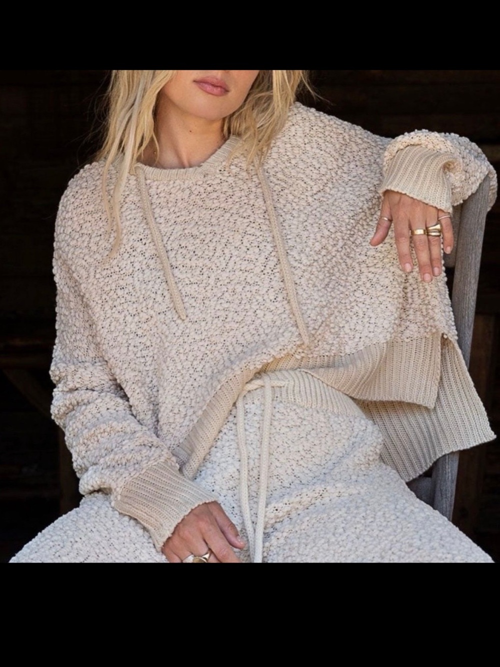 POL Oatmeal Popcorn Knit Hoodie
